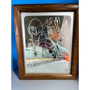 Whimsical Animal Etched Mirror Children's Room Wood Frame 12" x 10" Frog Beaver